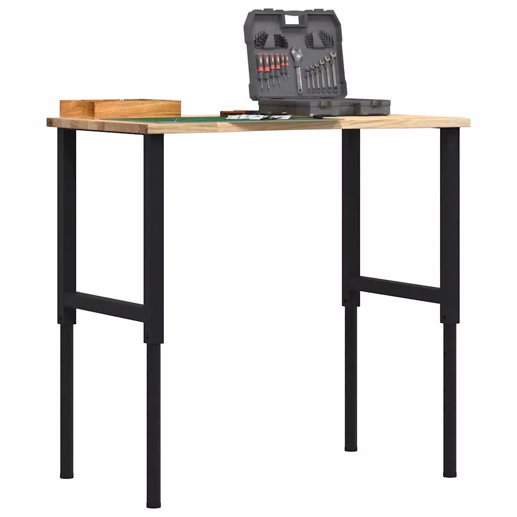 Banco da Lavoro CFW3872353 in Legno Massello di Rovere e Metallo, Regolabile in Altezza, Colore Marrone e Nero, L: 100 cm, P: 60 cm, H: 71,5-98 cm – 2