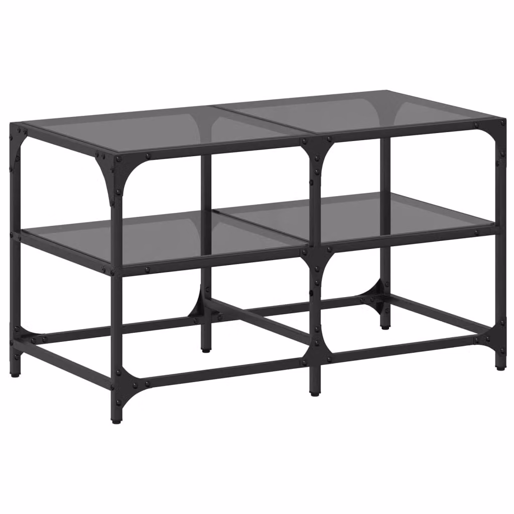 Tavolino con Piano in Vetro Nero 78,5x40x45 cm Acciaio