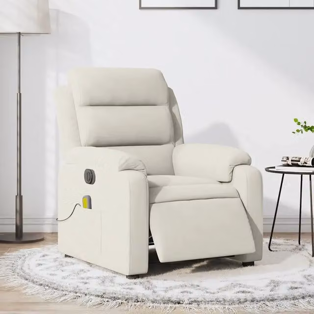 Divano Sedia-Poltrona Massaggiante Reclinabile Elettrica Crema Velluto 753626