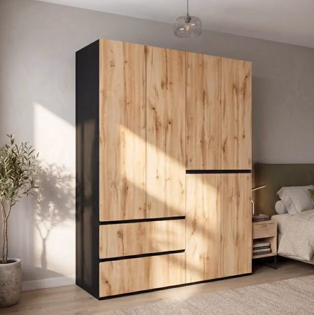 Armadio guardaroba 6 ante 180x50x200 cm con 2 appendiabiti e 5 cassetti; rovere