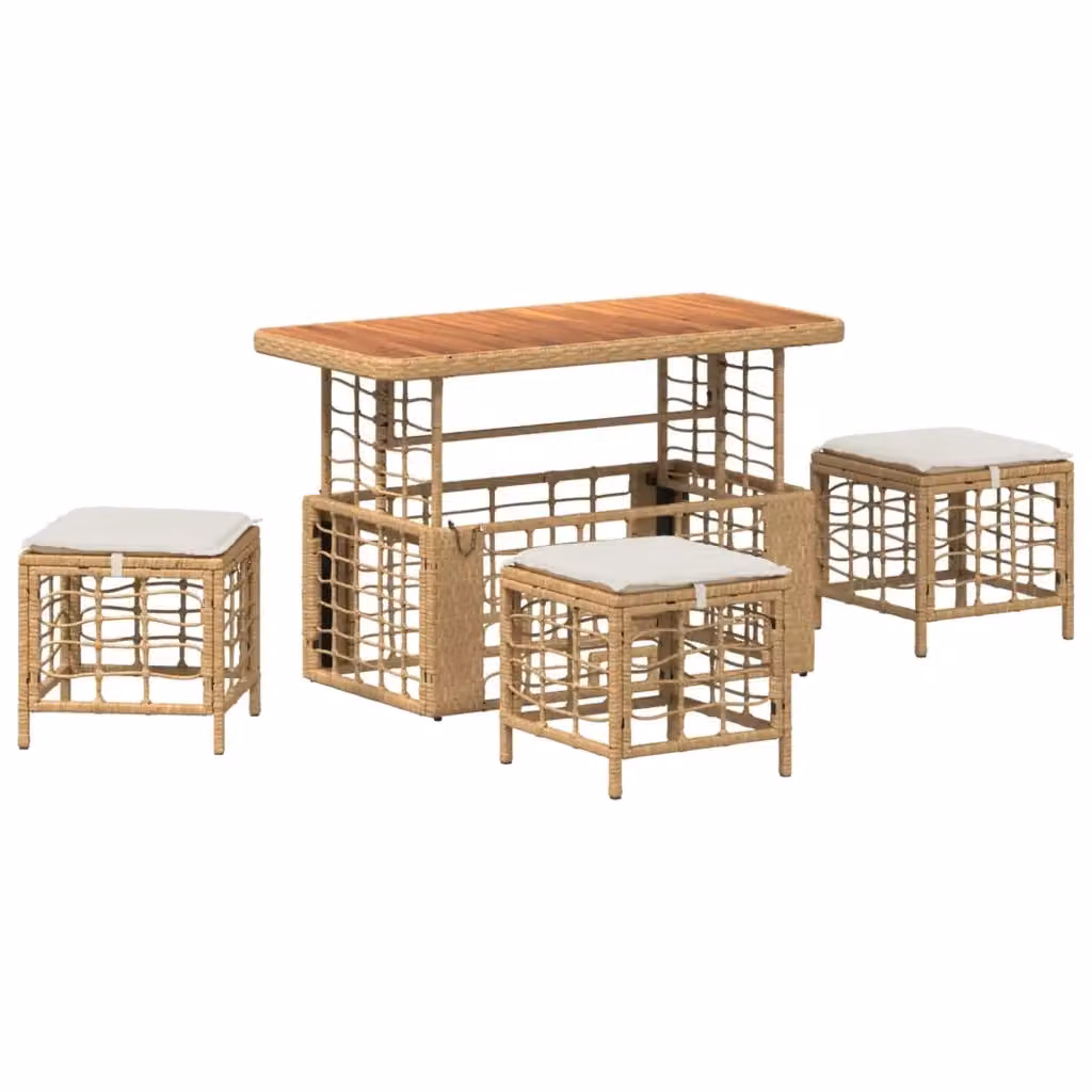 Set da pranzo per giardino e terrazzo vidaXL in legno di acacia oliato e rattan, colore bianco e beige, 4 pezzi – 2