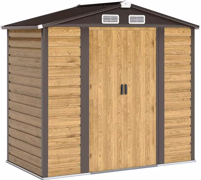 Capanno da giardino esterno Outsunny in acciaio galvanizzato, colore rovere, L 213 x P 120 x H 194 cm