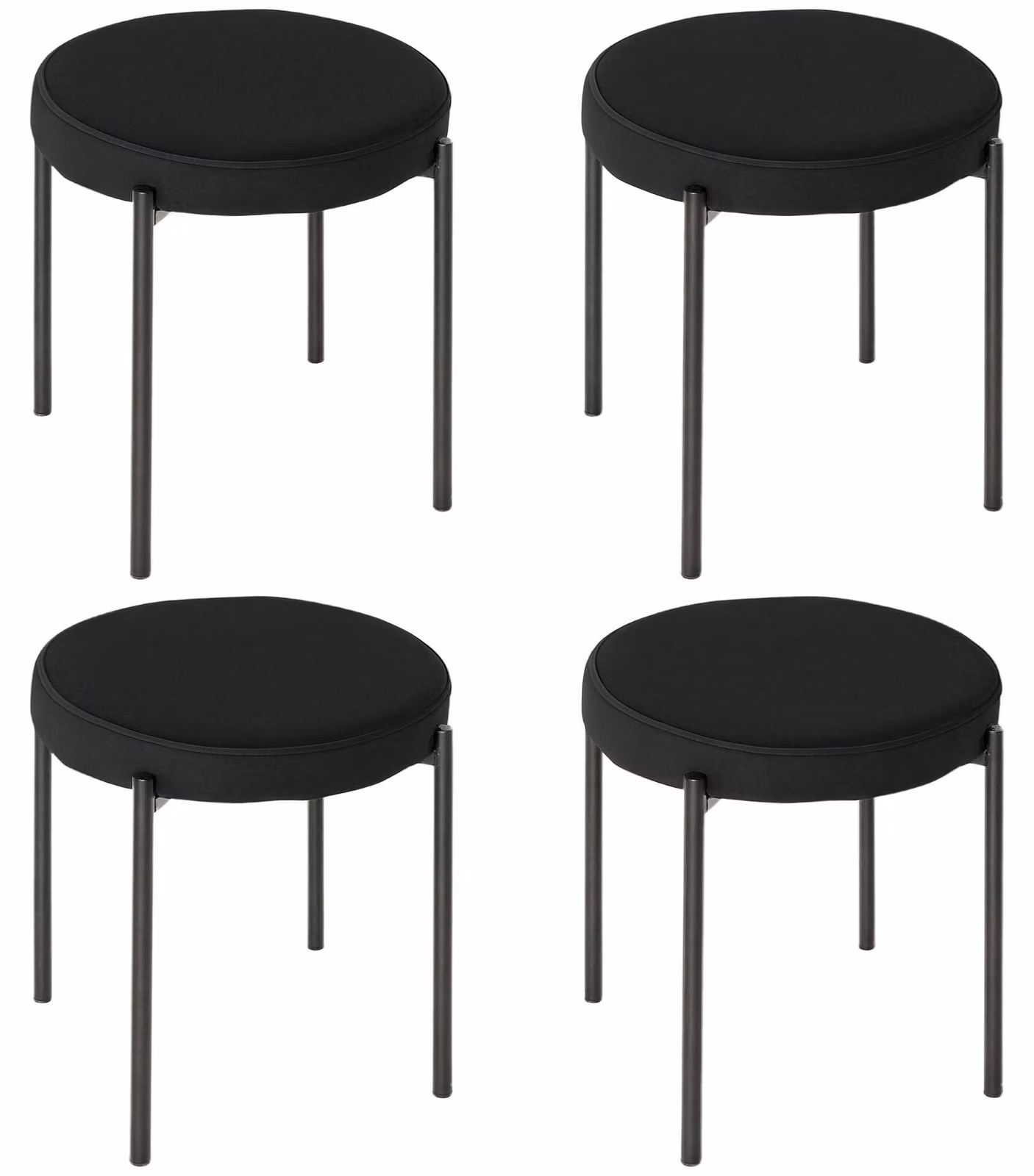 HOMCOM - Set di 4 sgabelli da pranzo, impilabili, con rivestimento effetto velluto, colore nero