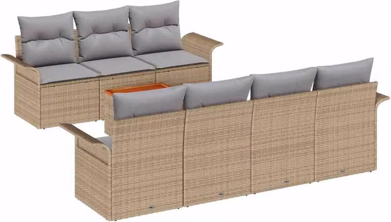 Set Divano da Giardino con cuscino 8 pcs Beige polyrattan