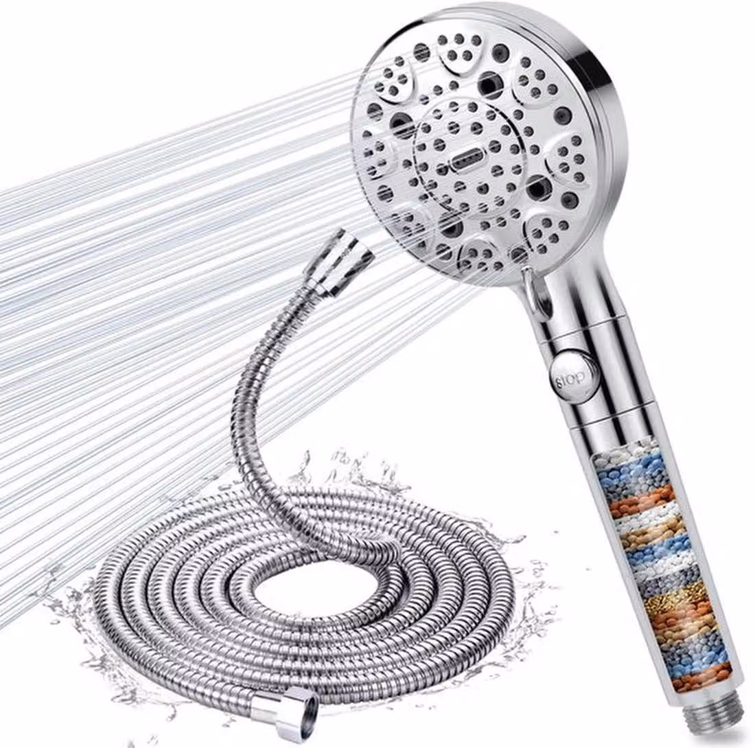 Soffione doccia a risparmio idrico Azomor con filtro a 15 strati e 9 opzioni di getto