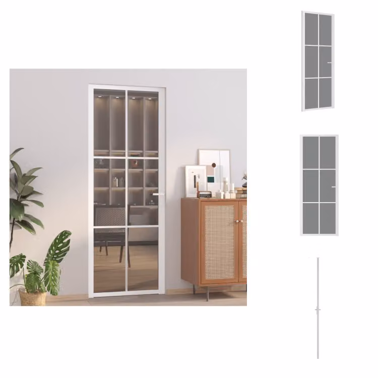 vidaXL Porta interna 76x201,5 cm Bianco ESG vetro e alluminio - Porte d'ingresso