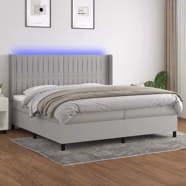 Letto Ibrido con Materasso e Illuminazione LED vidaXL Grigio Chiaro L/P: 200 x 200 cm – 1