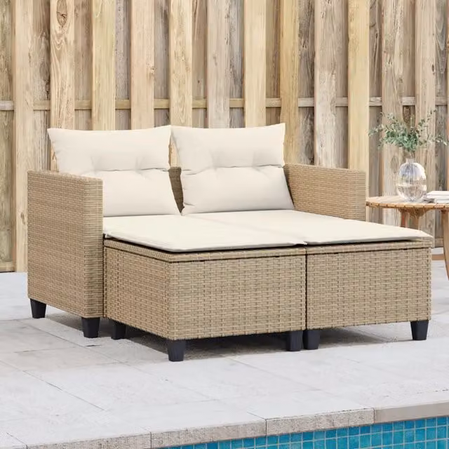 Divano da Giardino 2 Posti con Sgabelli-Sofa da Giardino-Divano da esterno Beige in Polyrattan 806885