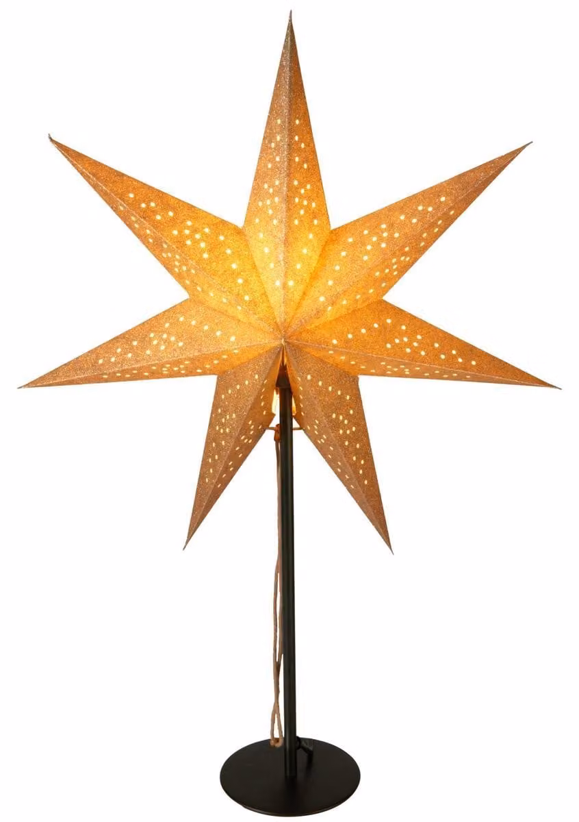 Lampada decorativa a forma di stella di Natale, da posizionare, altezza 65 cm, stella in carta color champagne, attacco E14, senza lampadina