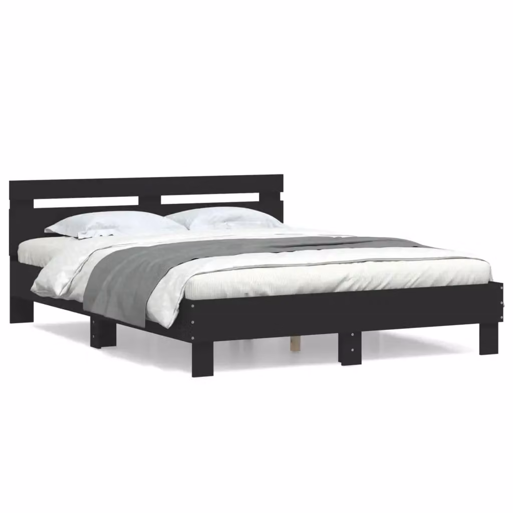 Letto con Testiera vidaXL in Legno Multistrato Nero L/P/H: 150 x 200 cm – 2