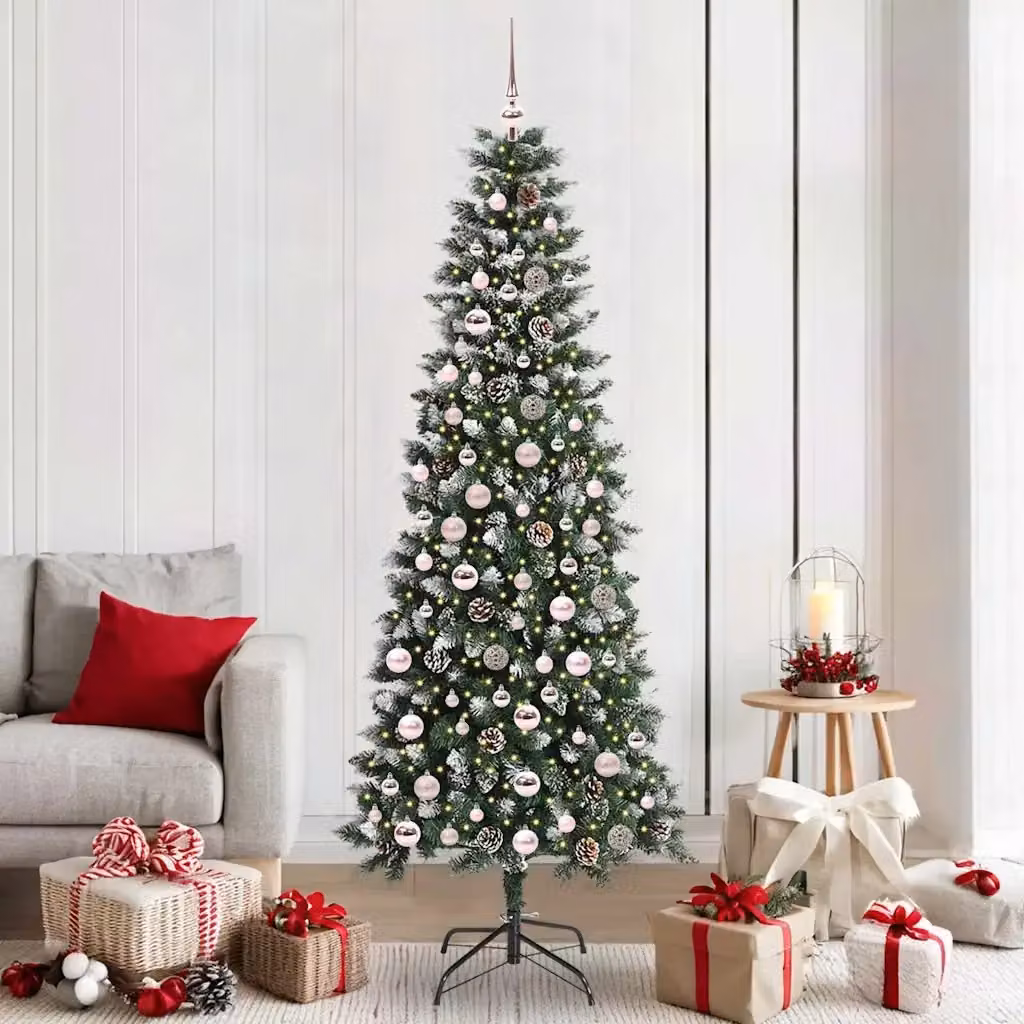 Albero di Natale artificiale moderno verde con 300 LED luce bianca calda, Altezza: 210 cm – 2