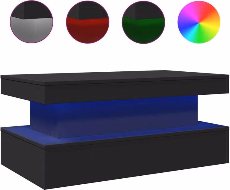 Tavolino da Soggiorno con Luci LED Nero 90x50x40 cm