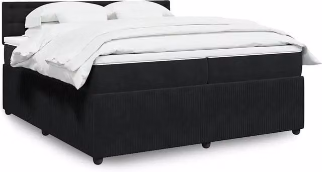 Letto Ibrido vidaXL con Giroletto a Molle e Materasso in Velluto Nero e Bianco L/P: 200 x 200 cm – 1