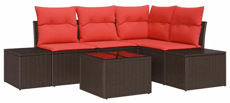 Set Divano da Giardino con cuscino 5 pcs Marrone polyrattan