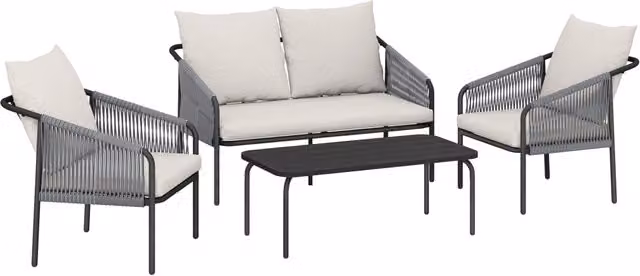 Set 4 Pezzi da Giardino con Divano 2 Poltrone e Tavolo in Rattan Cachi