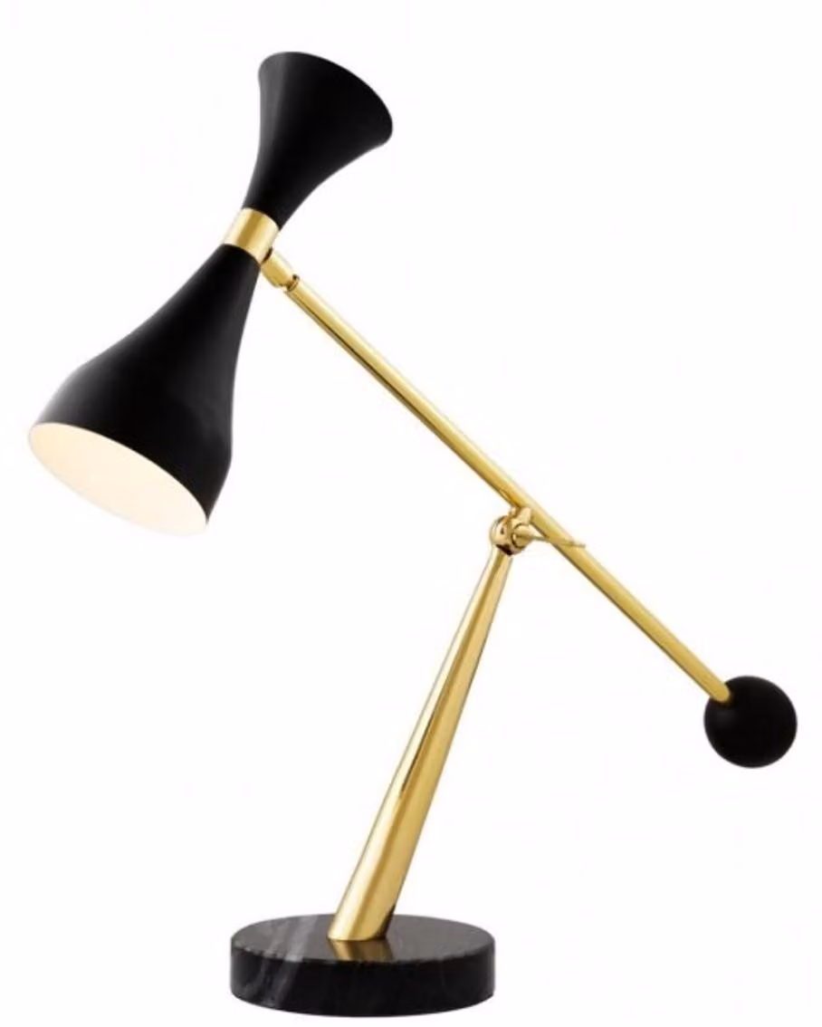 Lampada da scrivania in stile barocco "Casa Padrino", realizzata in ottone e marmo, con finitura in ottone nero lucido, altezza 57 cm