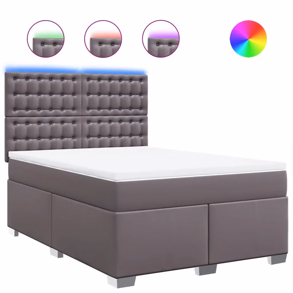 Letto con Giroletto a Molle e Materasso Ibrido vidaXL in Similpelle Grigio e Bianco L/P/H: 140 x 200 cm – 2