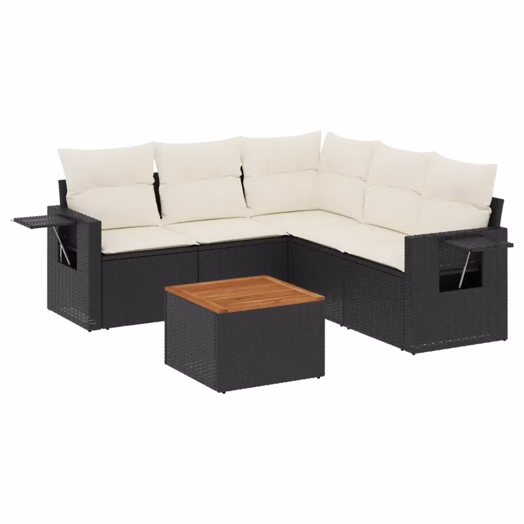 vidaXL Set Divano da Giardino a L in Polyrattan Nero con Cuscini e Tavolino da Esterno 6 pz – 2
