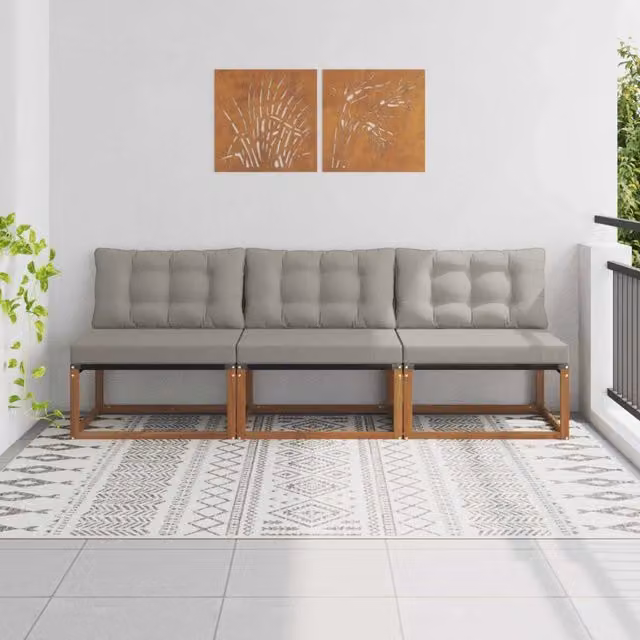 Set di 3 divani centrali da esterno vidaXL in legno di acacia massello con cuscini in tessuto textilene grigio o marrone