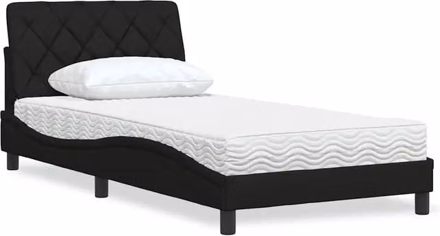 Letto moderno vidaXL con materasso in schiuma e struttura imbottita in tessuto, bianco e nero, L/P/H: 200 x 100 x 74,5 cm – 1