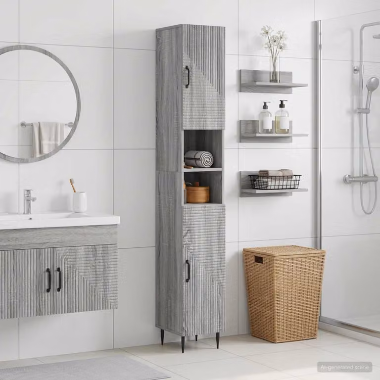 Armadio da bagno vidaXL HAARLEM con ripiano aperto e ante a battente, grigio e nero