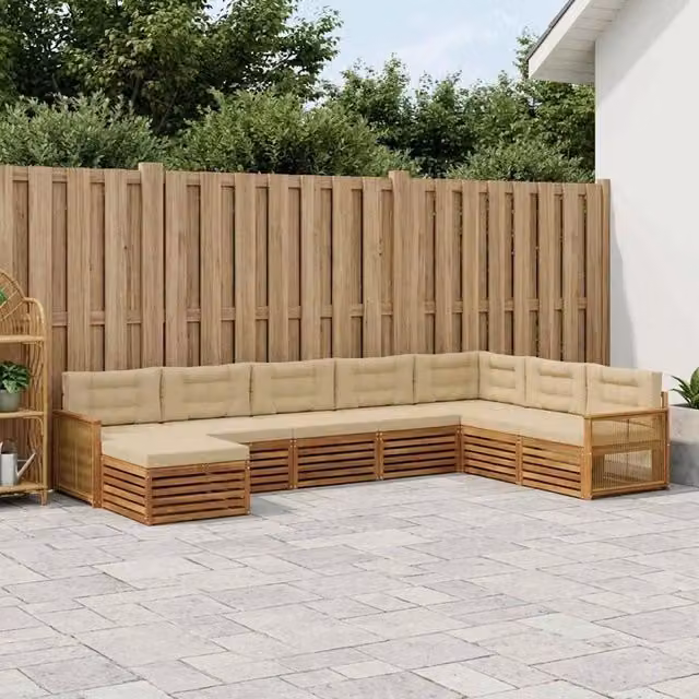 Set di divani da esterno a L vidaXL in legno di acacia con cuscini beige e sabbia composto da 8 pezzi – 1