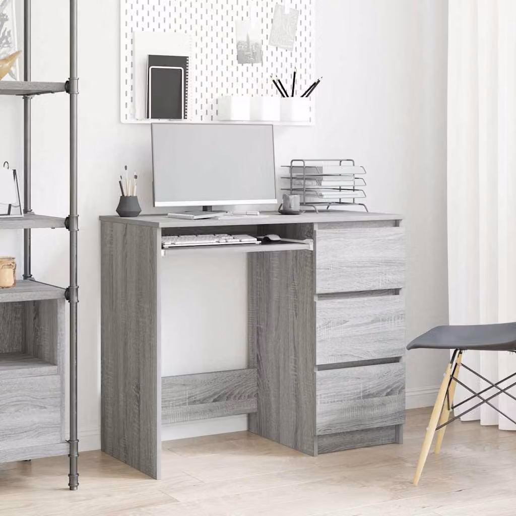 Scrivania moderna vidaXL in legno MDF Grigio L: 90 cm, P: 45 cm, H: 76 cm