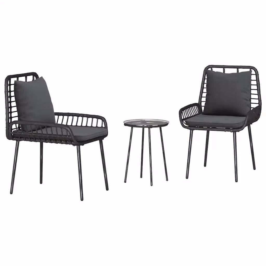 Set da pranzo per giardino vidaXL in polyrattan da 3 pezzi, nero e antracite – 2