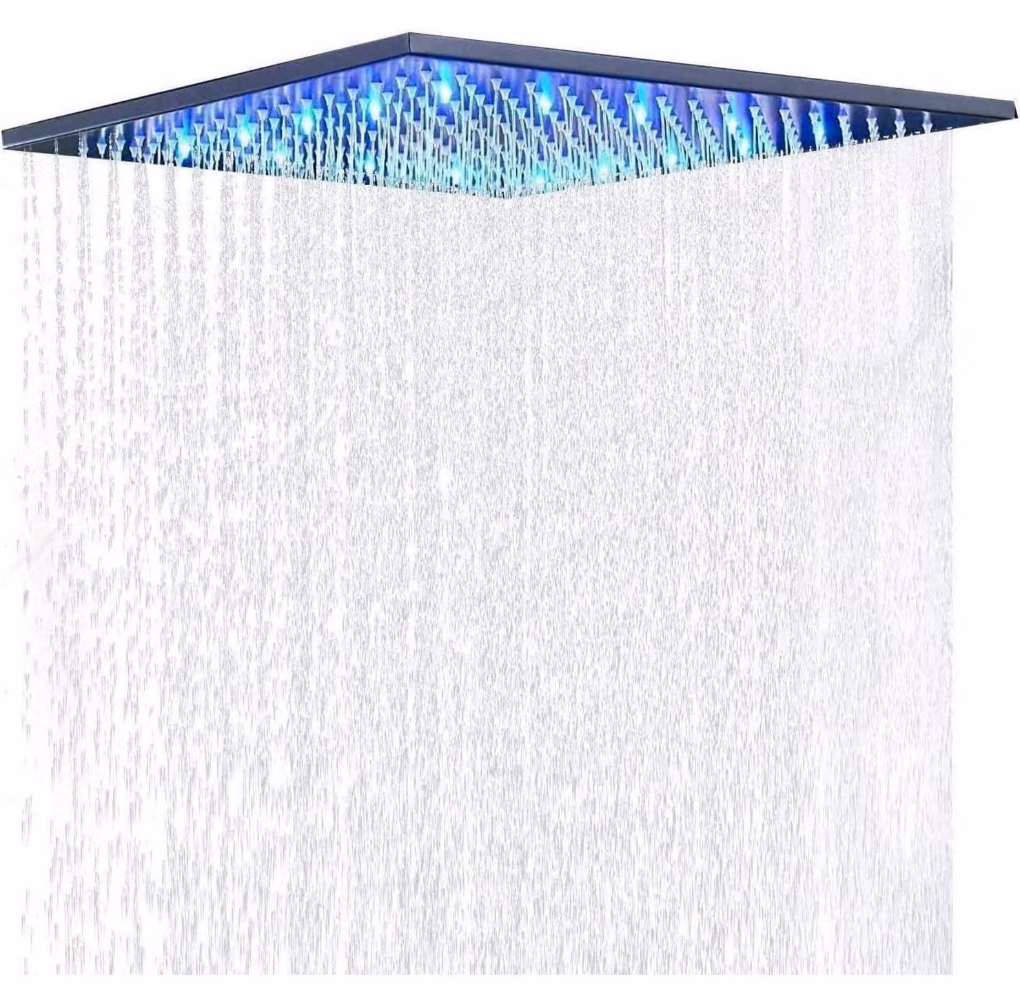 Testina doccia a pioggia LED, soffione da incasso 30x30 cm con cambio colore, nero, in ottone. Sistema doccia integrato, anticalcare, in acciaio inossidabile