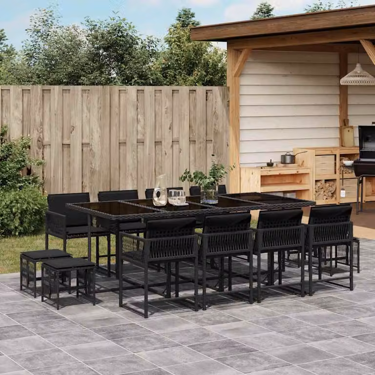 Set da pranzo da giardino vidaXL in polyrattan nero con 13 pezzi e cuscini