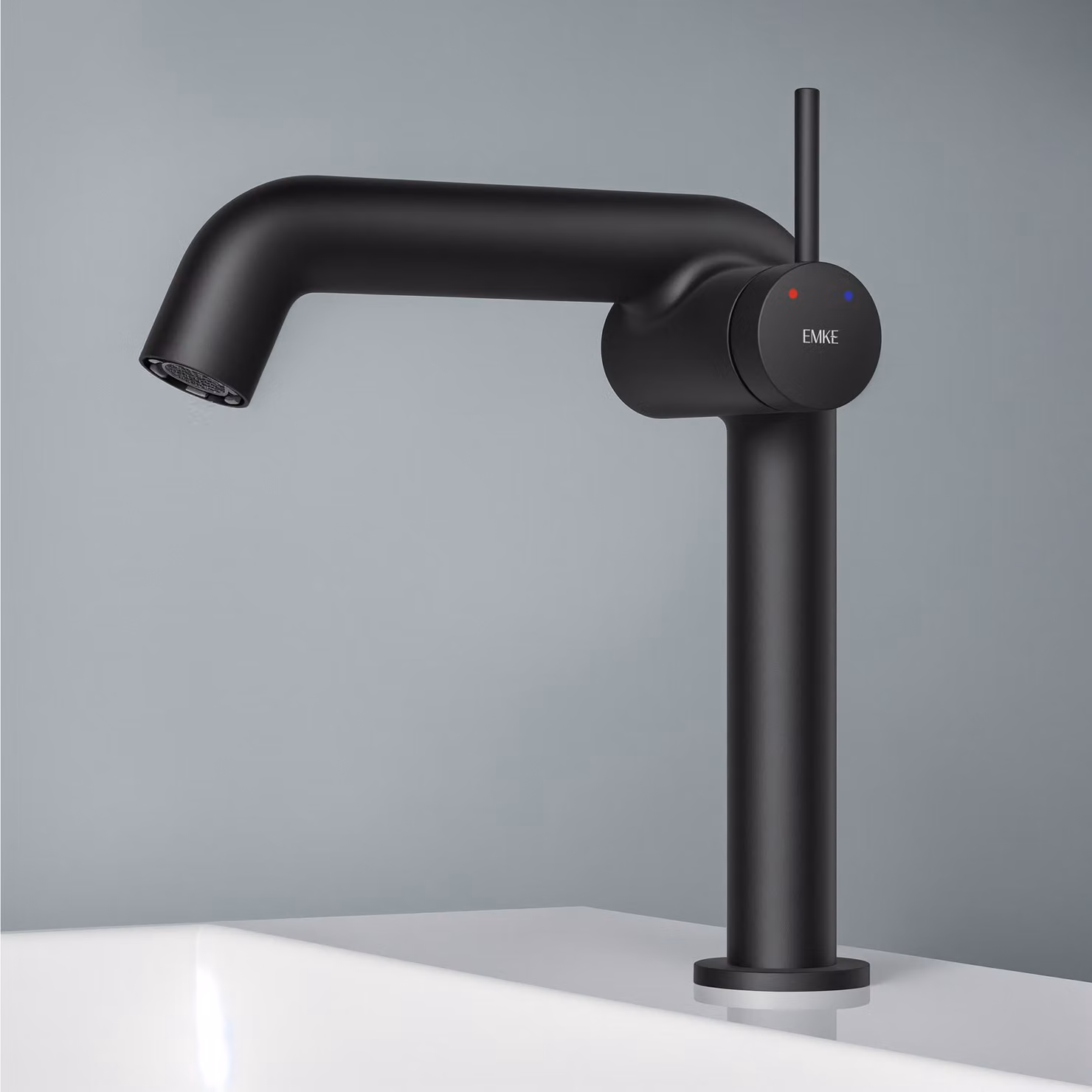 EMKE Miscelatore monocomando per lavabo, Rubinetti per bagno 222x200x76mm G3/9", Risparmio d'acqua, Protezione anticorrosione, Ottone senza piombo, Nero opaco