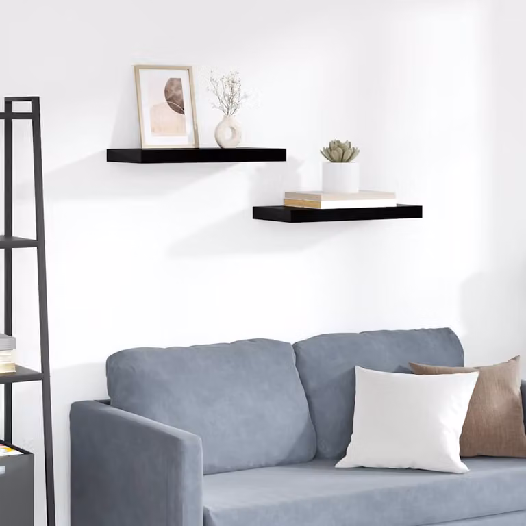 Set di 2 Scaffali a Parete vidaXL in MDF Nero Lucido L 50 cm x P 23,5 cm x H 3,8 cm