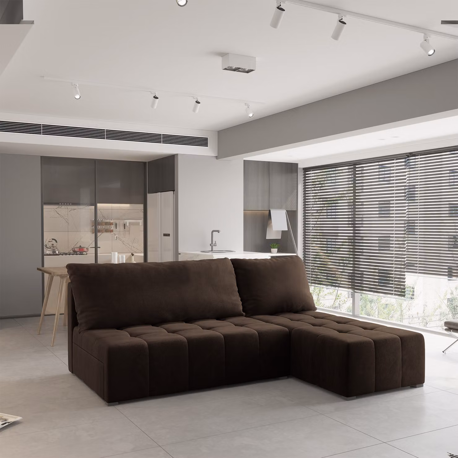 Divano angolare DOMIRA di Masseno con funzione letto a L, divano con box letto, divano da soggiorno, divano, divano letto, set di divani - marrone, KRONOS 06
