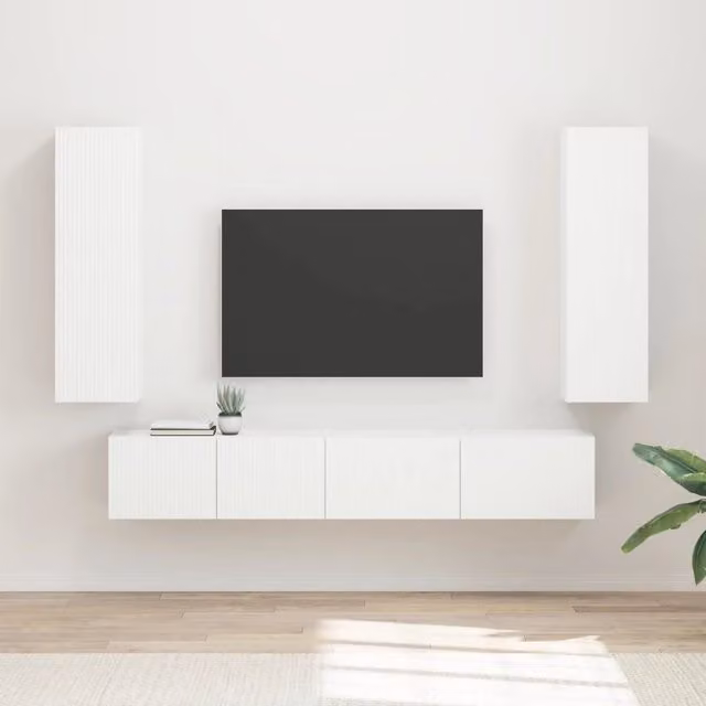 Set di 3 mobili TV moderni vidaXL in legno MDF bianco opaco per soggiorno