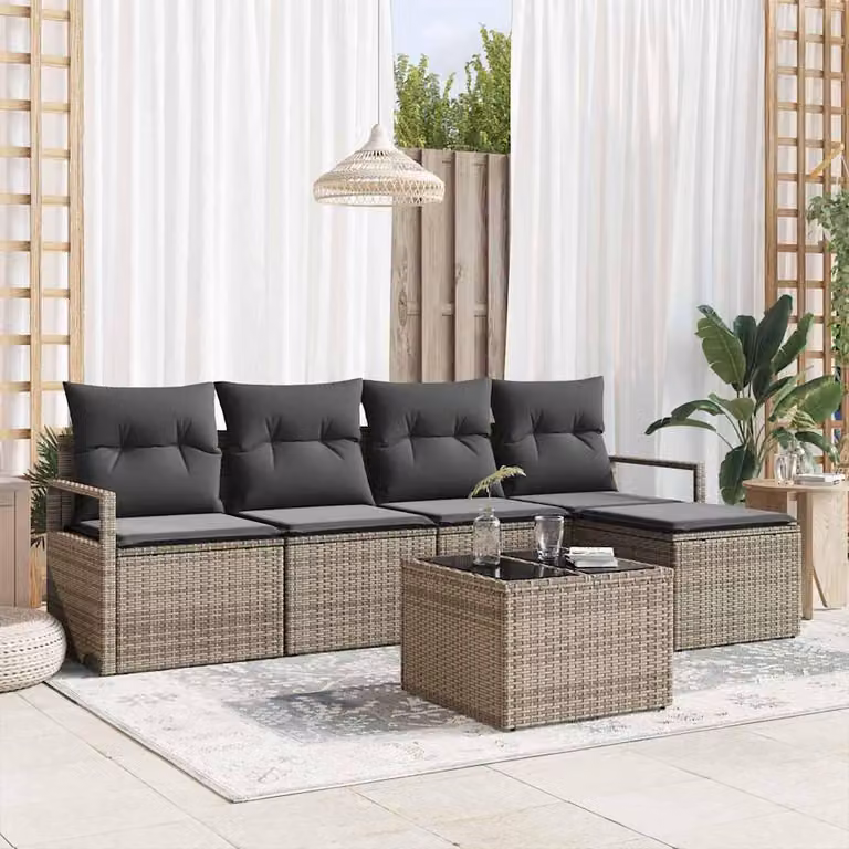 Set di divani con cuscino 6 pcs Grigio polyrattan