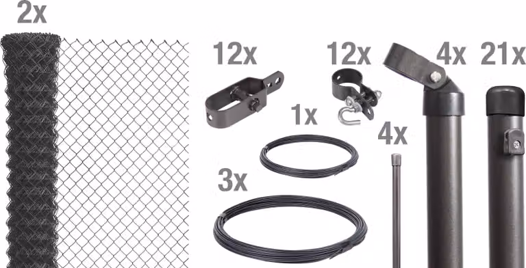 Alberts 634889 Recinzione in rete metallica come set completo di recinzione, per la posa nel calcestruzzo, antracite metallizzato, altezza 80 cm, lunghezza 50 m