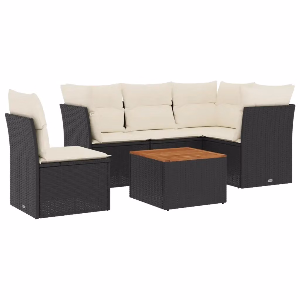 vidaXL Set Divano da Giardino a L in Polyrattan Nero con Cuscini e Tavolino da Caffè – 2