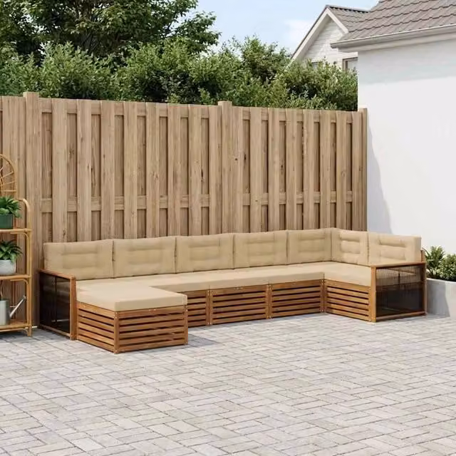 Set di divani da esterno a forma di U con 7 pezzi vidaXL in legno di acacia color sabbia e beige