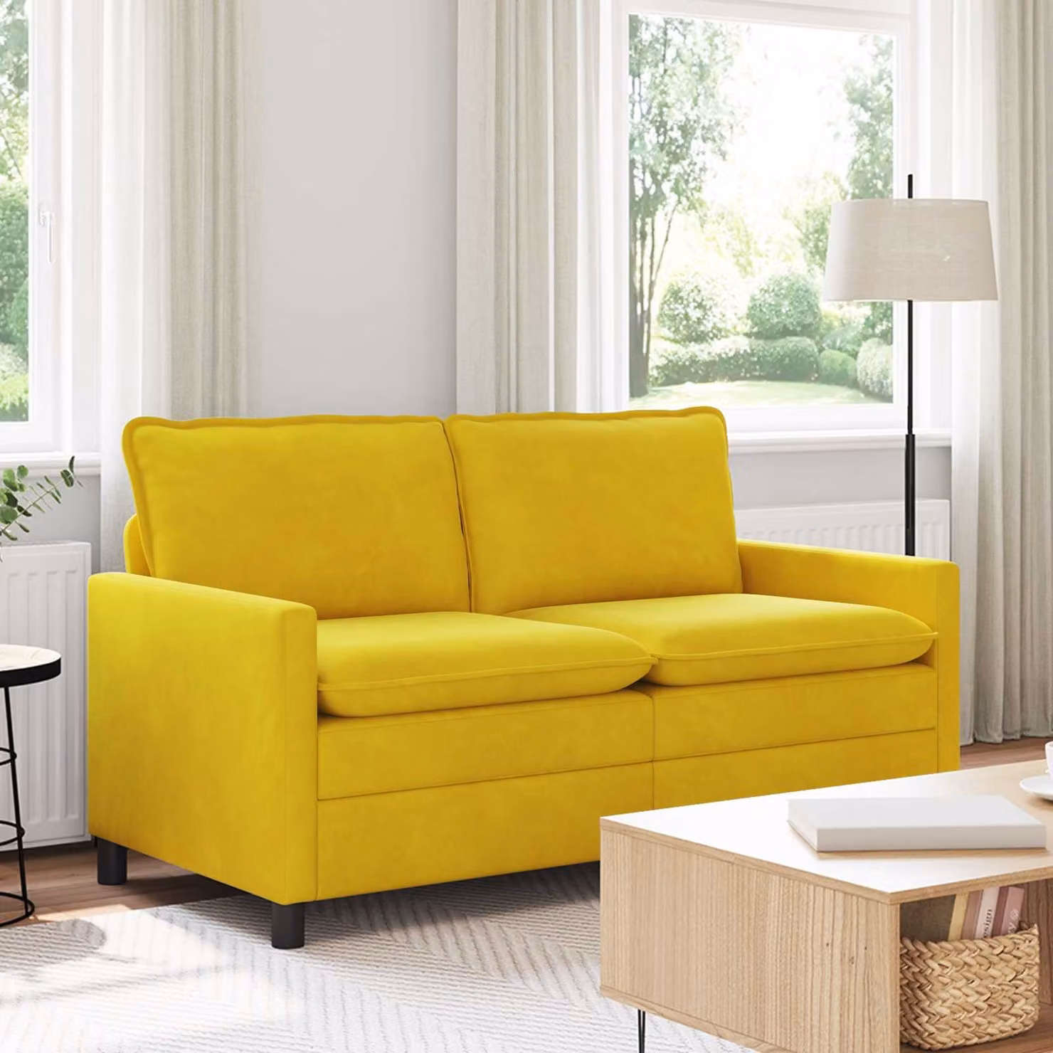 Divano moderno vidaXL in velluto giallo e nero con struttura in metallo L: 156 cm, P: 81 cm, H: 87,5 cm