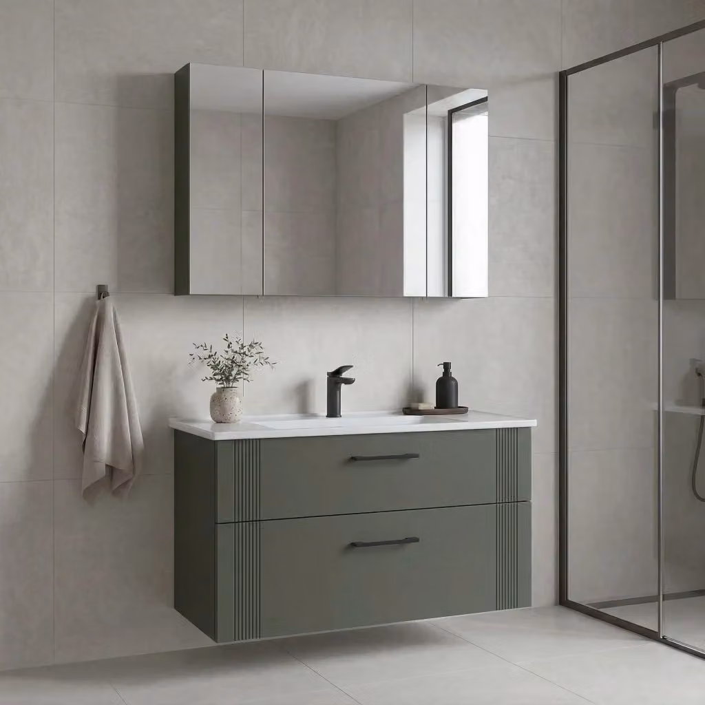 Set mobile lavabo con specchio Bari 100 v2 di Hanah Home, colore verde opaco, L 100 x P 45 x H 55 cm – 2