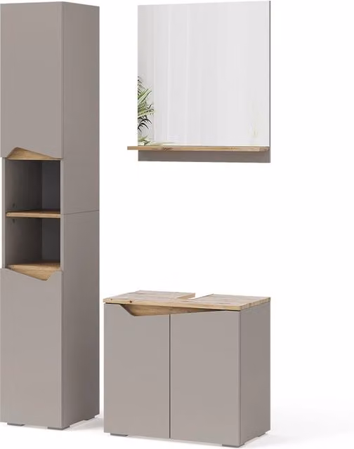 Combinazione di mobili da bagno Marelle Grigio/Rovere artigianale 3 pezzi Vicco