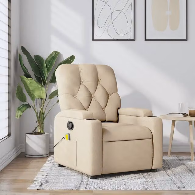 Poltrona reclinabile relax vidaXL in tessuto beige con braccioli e struttura in legno e metallo
