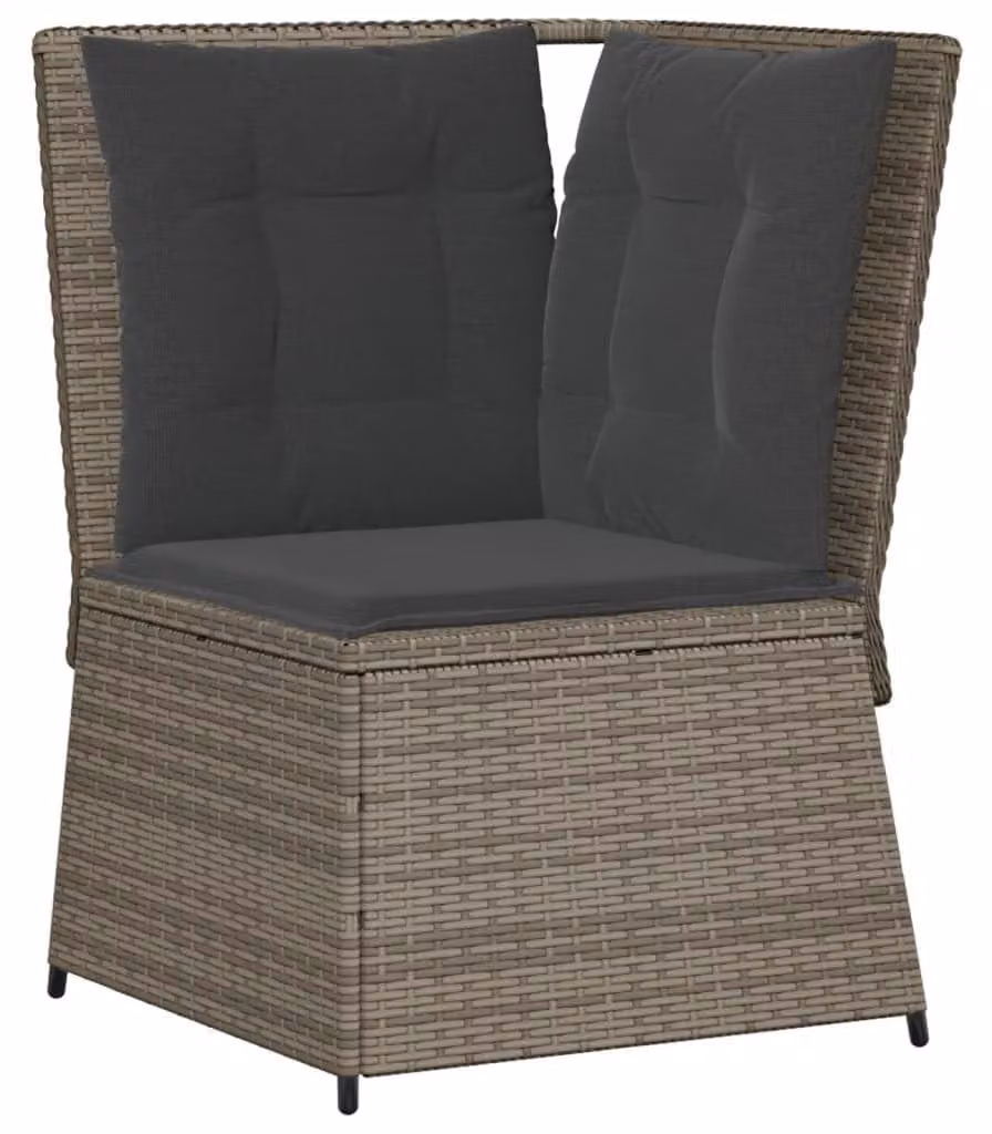Panca da giardino regolabile con cuscini, rivestita in rattan sintetico grigio