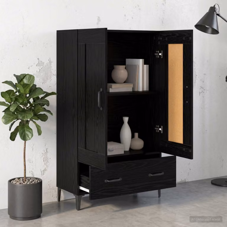 Credenza moderna vidaXL in legno MDF color rovere nero con ante a battente e ripiani interni L: 70 cm, P: 31 cm, H: 115 cm