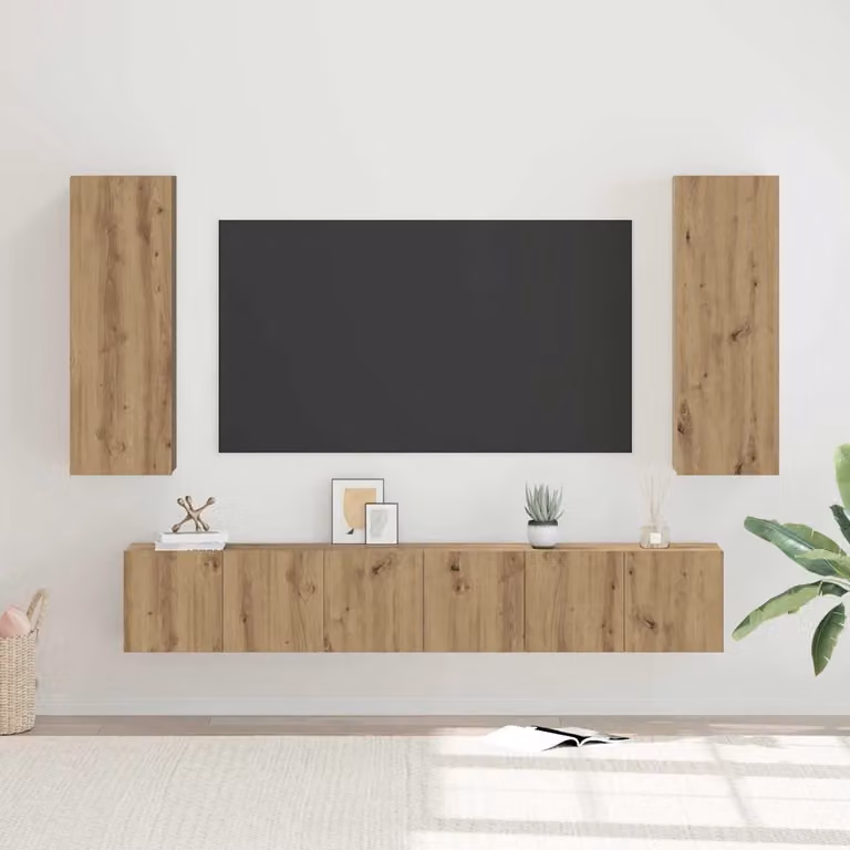 Set mobile TV moderno vidaXL in legno ingegnerizzato color rovere, 5 pezzi