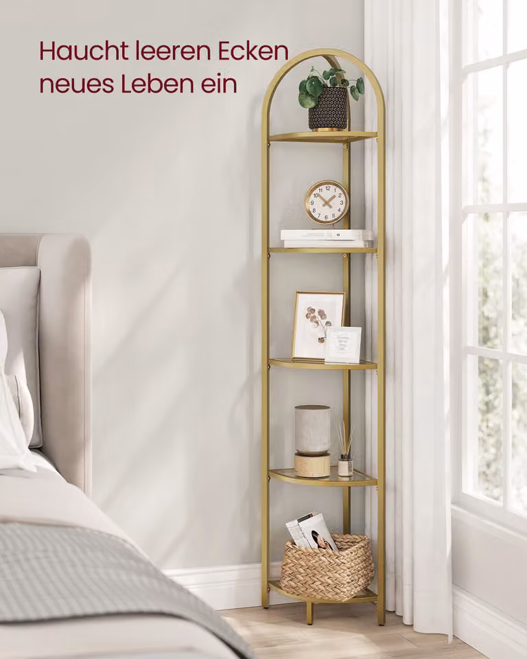 VASAGLE Scaffale ad angolo con 5 ripiani, scaffale per bagno, libreria, scaffale verticale, struttura in metallo