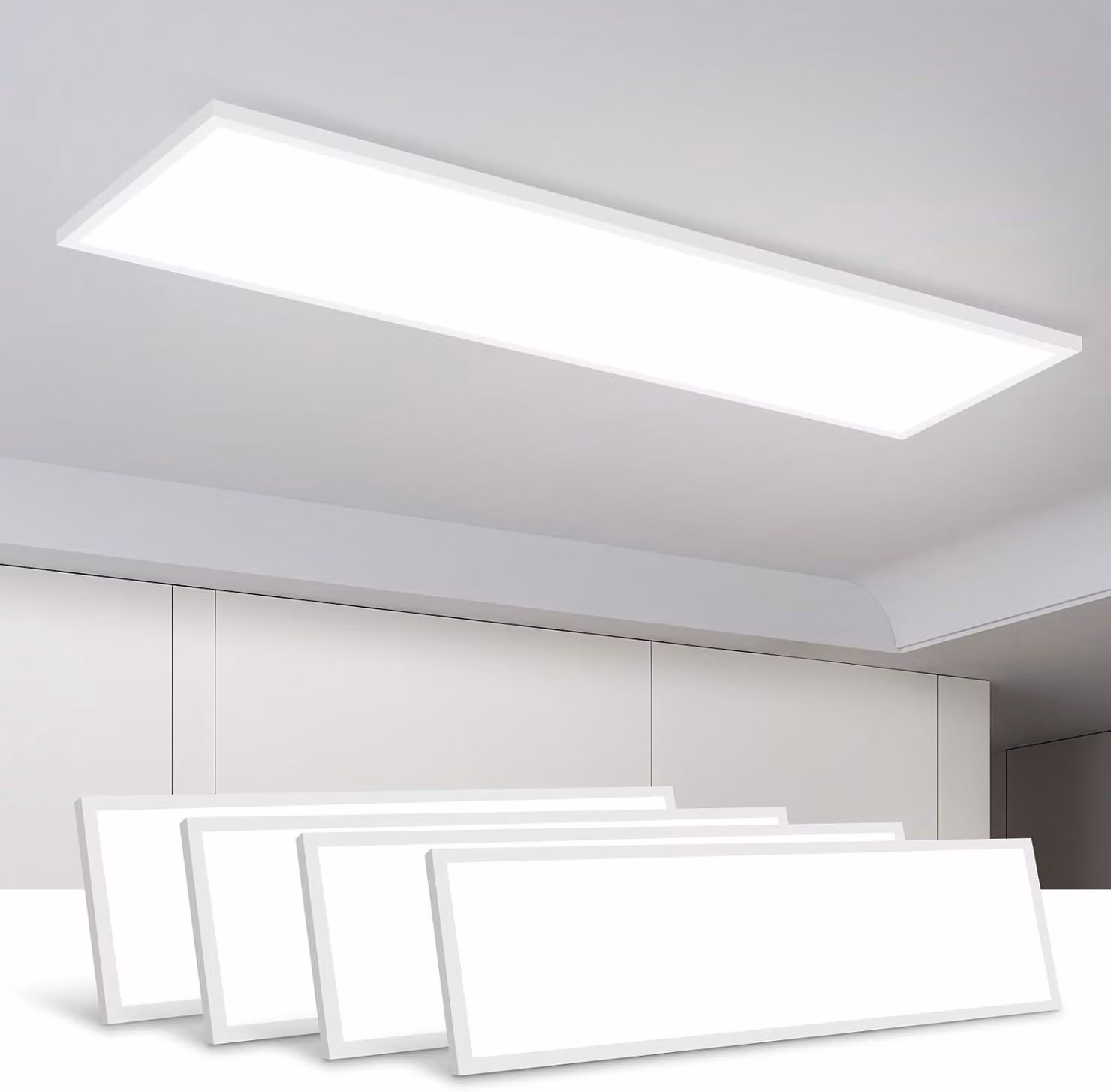 Pannello LED ZMH 100x25 cm, lampada da ufficio 4ER, plafoniera con telecomando, 24W, dimmerabile, lampada da soffitto piatta, bianca, ideale per cucina, soggiorno e ufficio