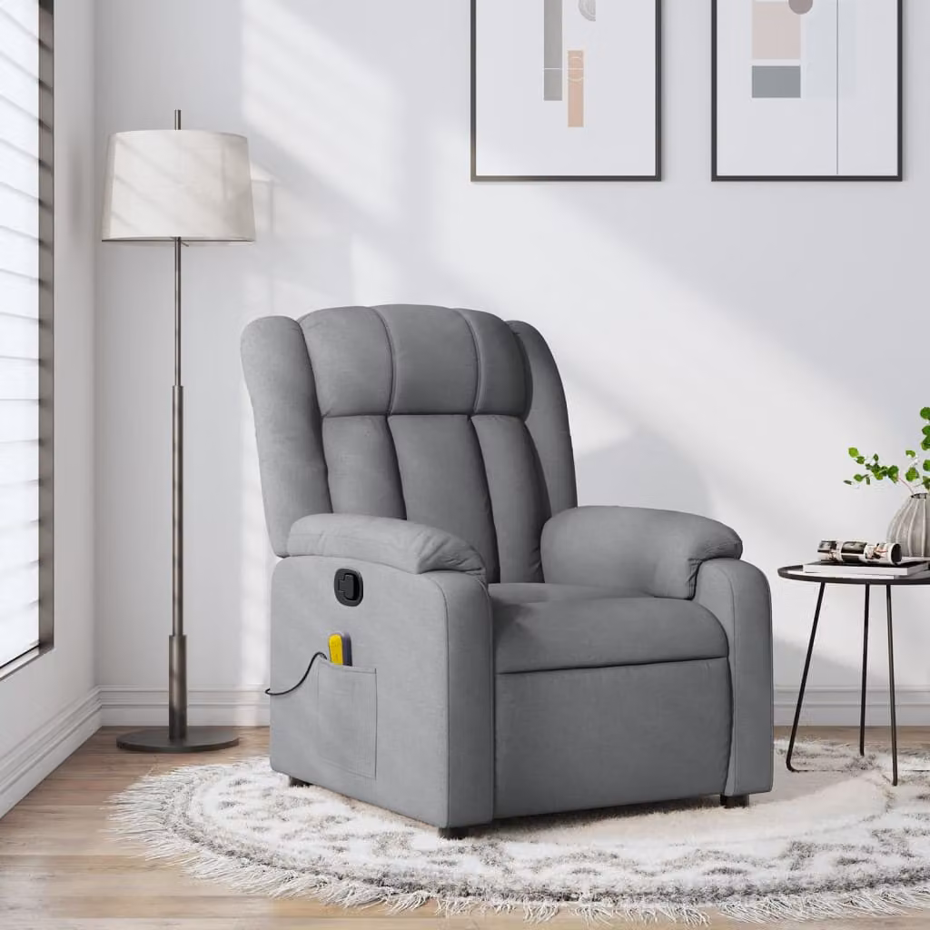 vidaXL Poltrona reclinabile relax in tessuto grigio con braccioli e struttura in legno e metallo