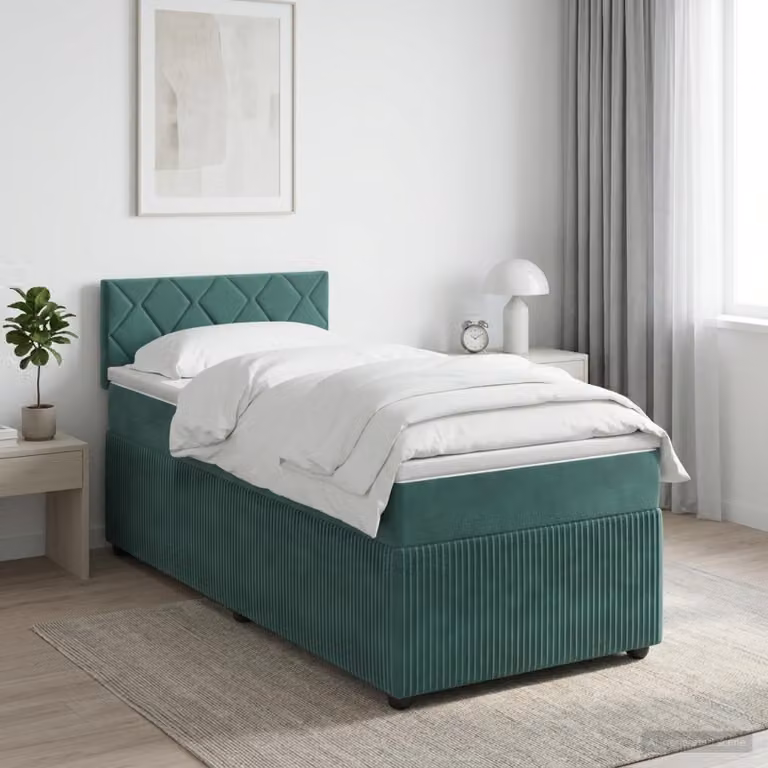 Letto box spring vidaXL con materasso a molle insacchettate in velluto verde scuro L 90 cm x P 200 cm