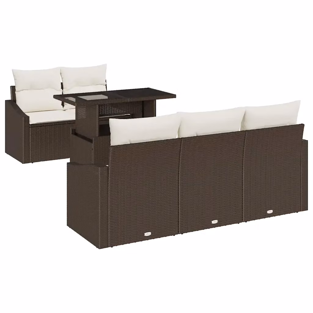 Set Divano da Giardino vidaXL 6 Pezzi a Forma di L con Tavolino, Colore Marrone e Beige, in Polyrattan con Cuscini Inclusi e Struttura in Acciaio Verniciato a Polvere – 2